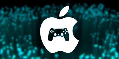 Calming background with an icon which fuses the Apple Logo and a Gaming Controller